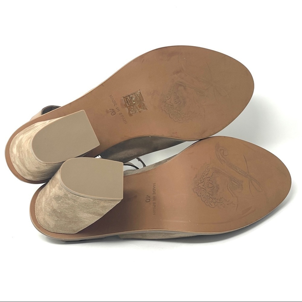 Free People See Ya There Taupe Suede Block Heel Sandals 40 US 10 Leather Heels - Picture 8 of 14